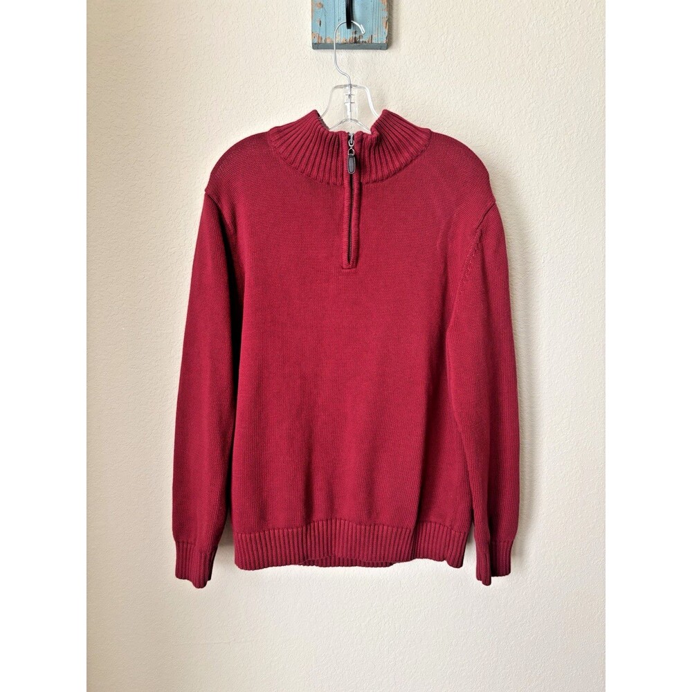 LL Bean Men’s Size Large Red 100% Cotton Quarter Zip Sweater